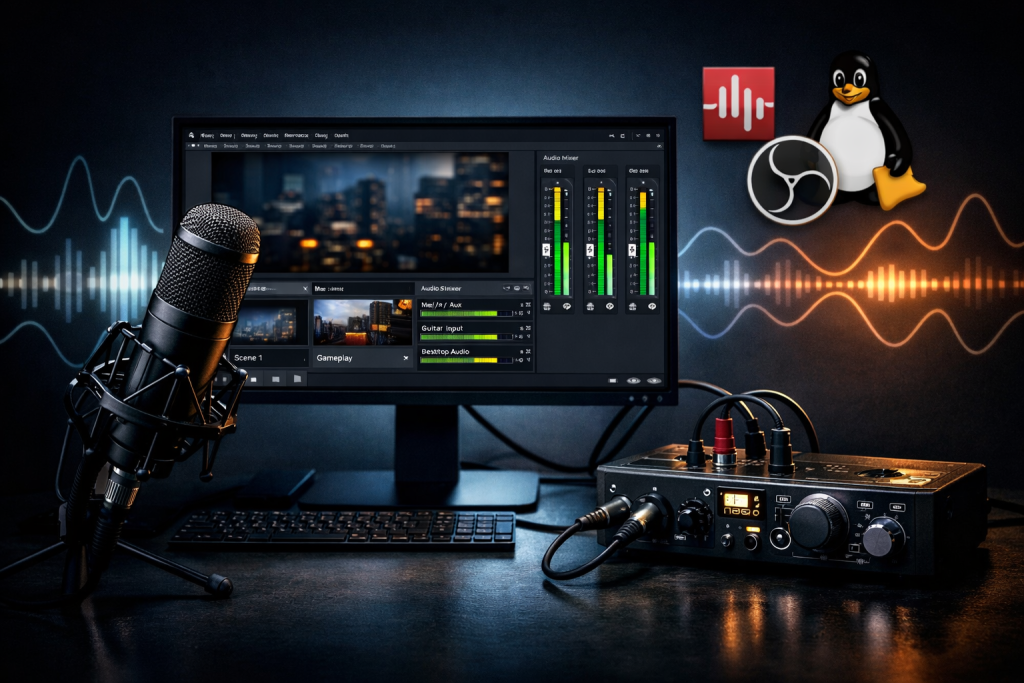 OBS Studio на Linux: запись экрана и настройка звука для микрофона и гитары